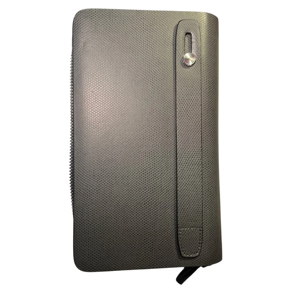 Montblanc Double Zip Travel Organizer Wallet Charcoal Black Leather Unverified